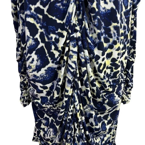 Fashion Bug Ruched Tunic Blouse 2X Stretchy Leopard Print Blue Neon Yellow White - Picture 5 of 12
